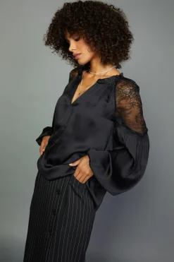 Current Air Peekaboo Lace Blouse BLACK Discount