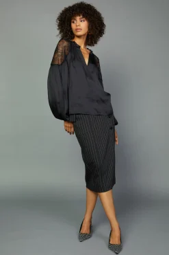 Current Air Peekaboo Lace Blouse BLACK Discount