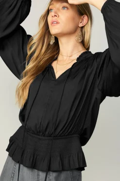 Current Air Peplum Collared Blouse BLACK Clearance