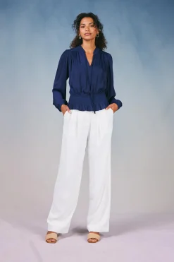 Current Air Peplum Collared Blouse NAVY Outlet