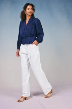 Current Air Peplum Collared Blouse NAVY Outlet