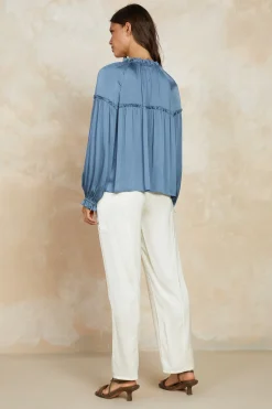 Current Air Picot Ruffled Blouse SLATEBLUE Hot