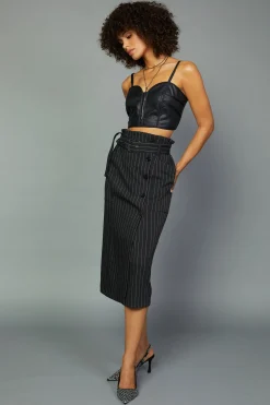 Current Air Pinstriped Midi Skirt BLACKSTRIPE New