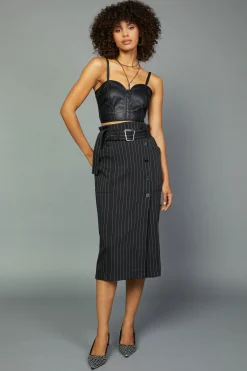 Current Air Pinstriped Midi Skirt BLACKSTRIPE New
