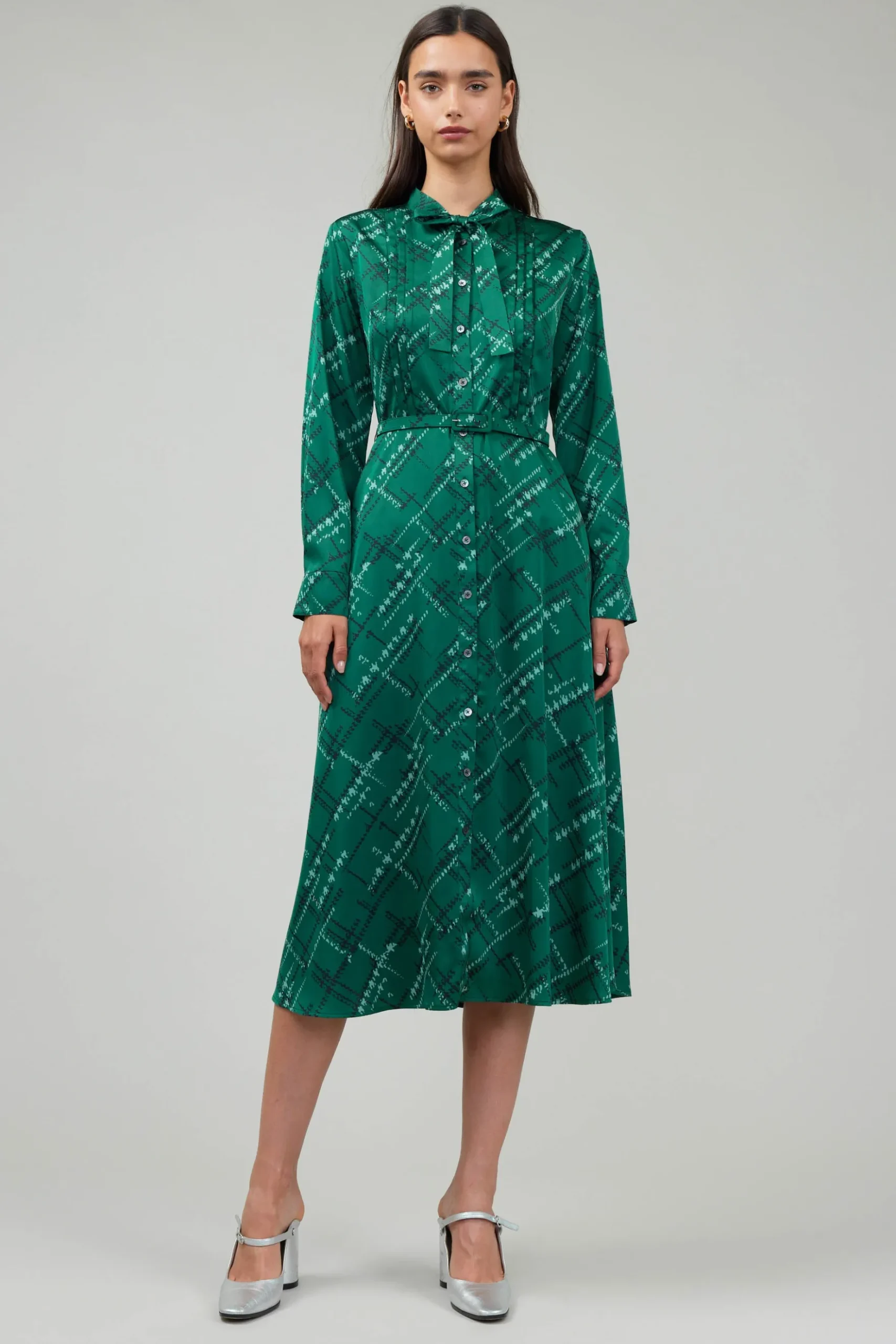Current Air Plaid Pattern Midi Dress GREEN Online