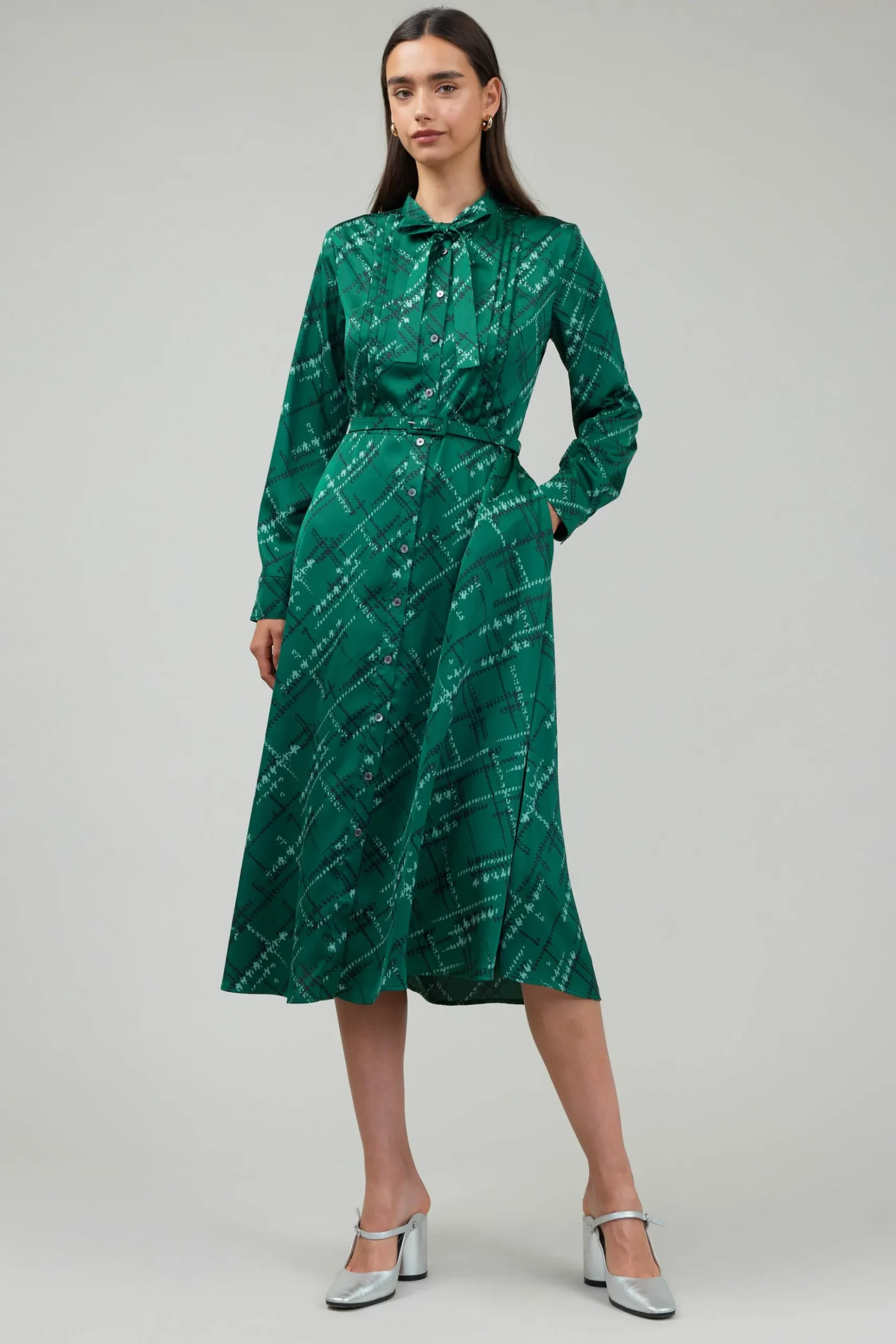 Current Air Plaid Pattern Midi Dress GREEN Online