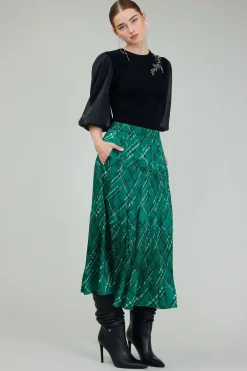 Current Air Plaid Pattern Midi Skirt GREEN New