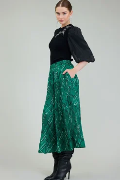 Current Air Plaid Pattern Midi Skirt GREEN New