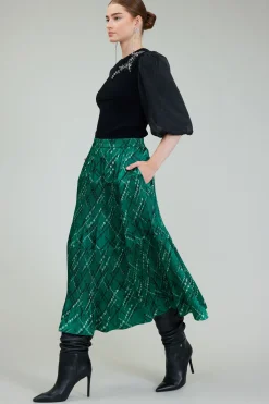 Current Air Plaid Pattern Midi Skirt GREEN New