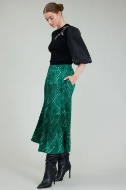 Current Air Plaid Pattern Midi Skirt GREEN New