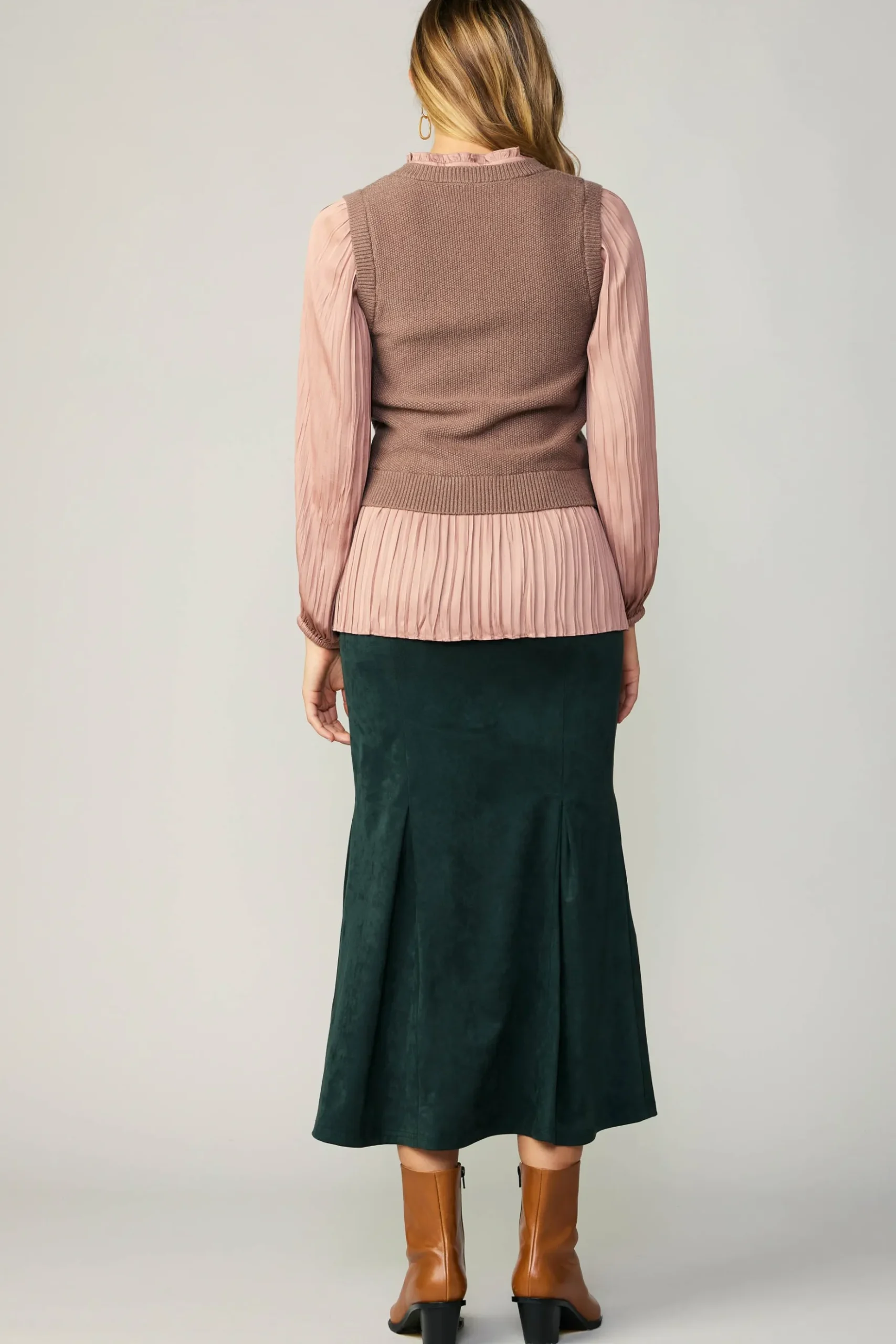 Current Air Pleated Blouse Sweater Vest DUSTYROSE Clearance