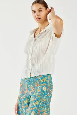 Current Air Pleated Button Down Top UNBLEACHED Best