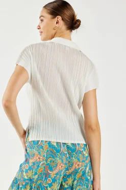 Current Air Pleated Button Down Top UNBLEACHED Best