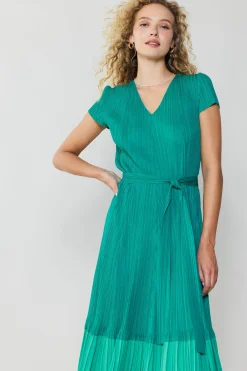 Current Air Pleated Colorblock Midi Dress TEAL Discount