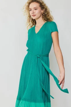 Current Air Pleated Colorblock Midi Dress TEAL Discount