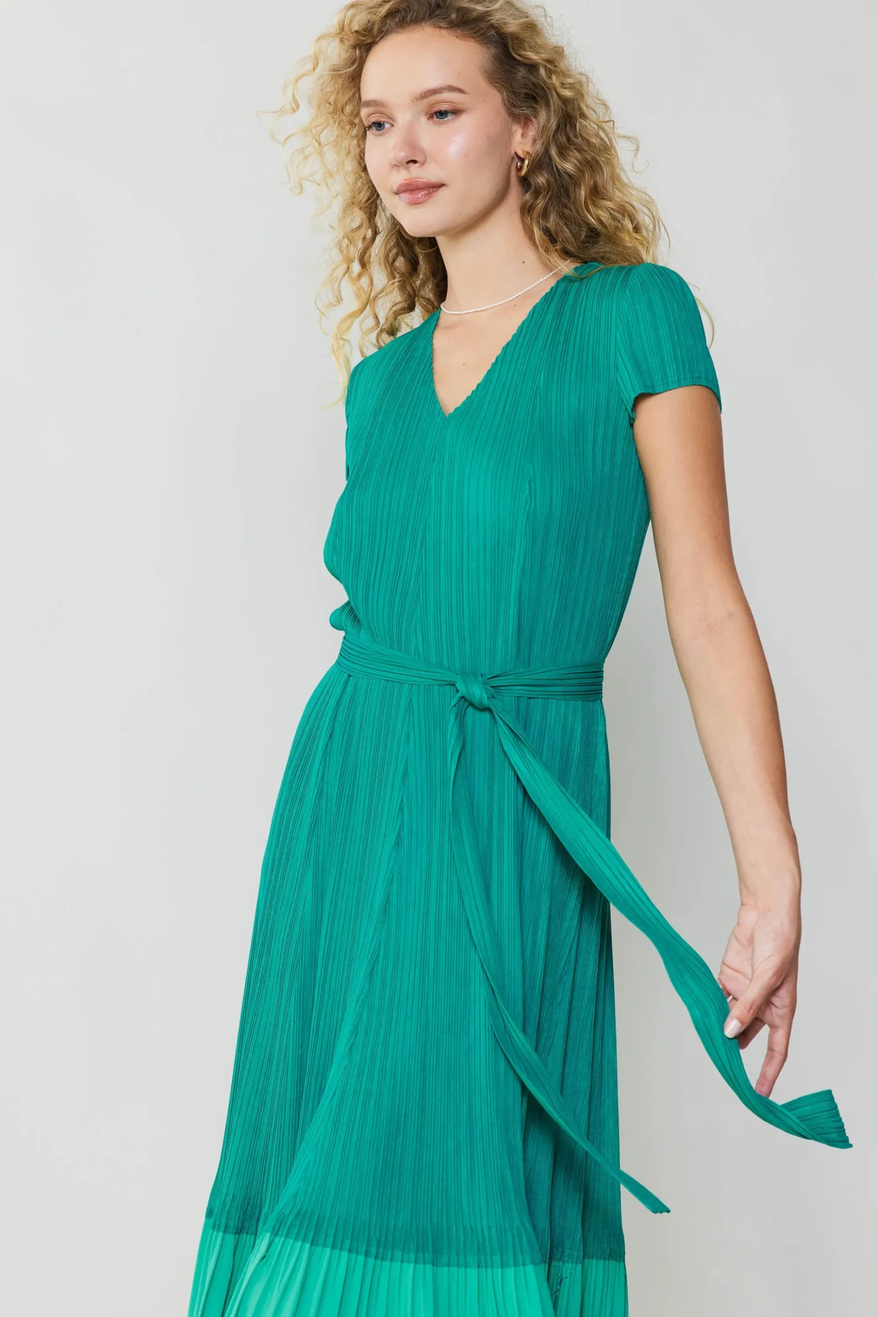Current Air Pleated Colorblock Midi Dress TEAL Discount