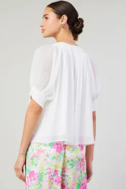 Current Air Pleated Cuff Blouse WHITE Clearance