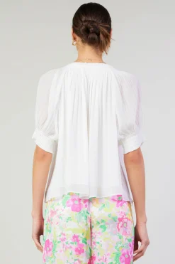 Current Air Pleated Cuff Blouse WHITE Clearance
