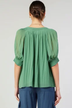 Current Air Pleated Cuff Blouse LEAFGREEN Outlet