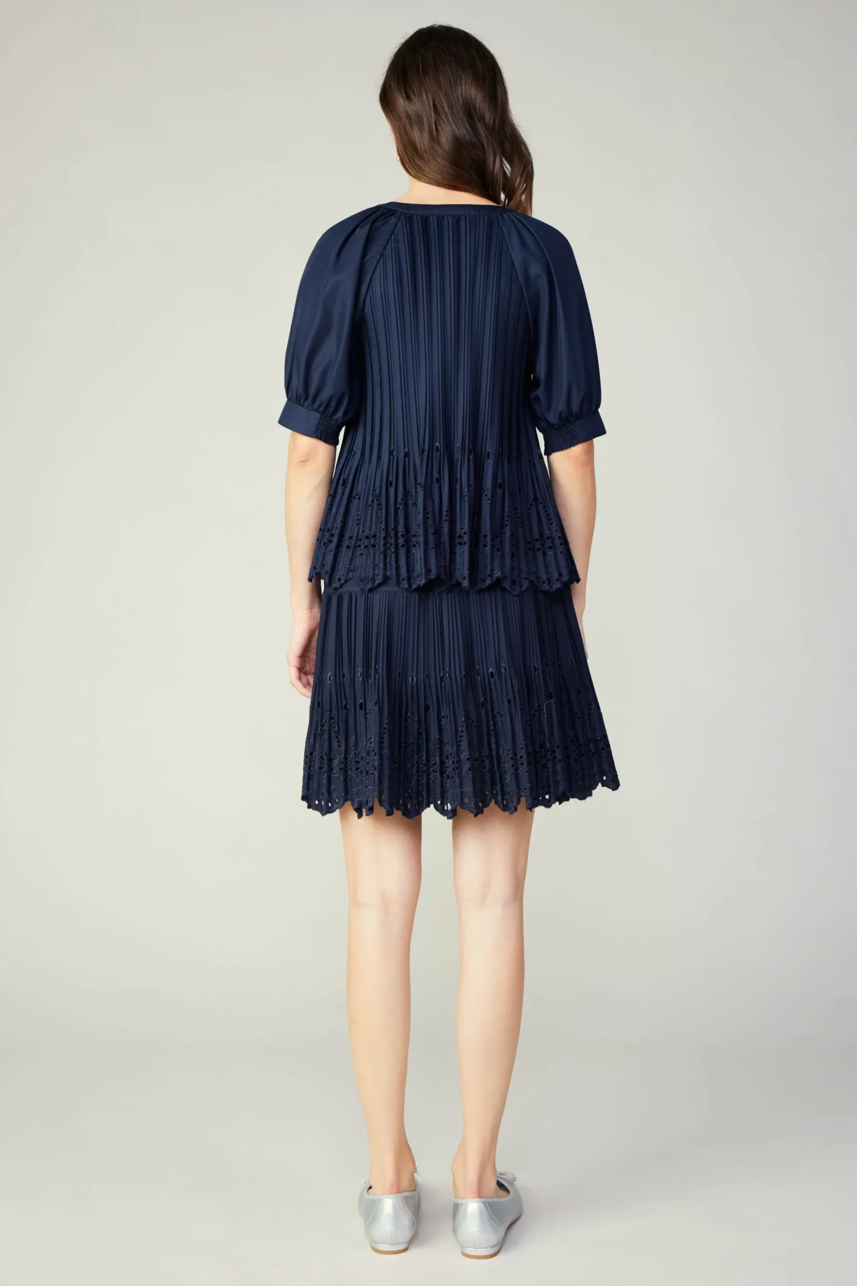 Current Air Pleated Eyelet Blouse DARKNAVY Fashion
