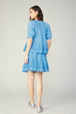Current Air Pleated Eyelet Blouse BABYBLUE New
