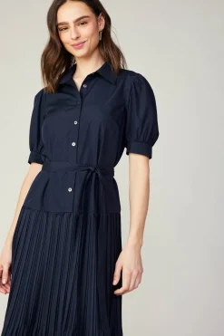 Current Air Pleated Eyelet Midi Dress DARKNAVY Discount
