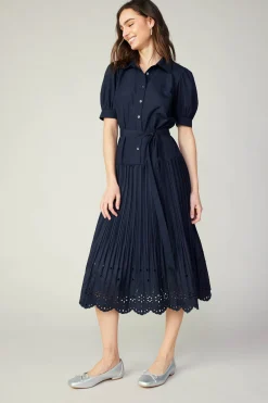 Current Air Pleated Eyelet Midi Dress DARKNAVY Discount