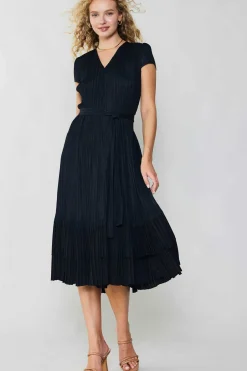 Current Air Pleated Midi Dress BLACK New