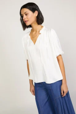 Current Air Pleated Puff Sleeve Blouse WHITE New