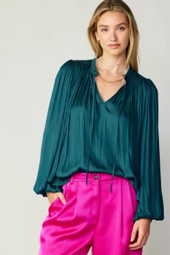 Current Air Pleated Puffed Sleeve Blouse DARKTEAL Online