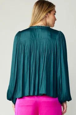 Current Air Pleated Puffed Sleeve Blouse DARKTEAL Online