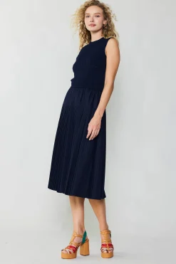 Current Air Pleated Skirt Sweater Dress NAVY Outlet