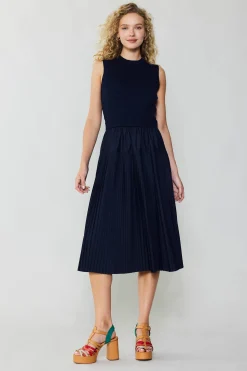 Current Air Pleated Skirt Sweater Dress NAVY Outlet