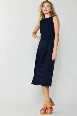 Current Air Pleated Skirt Sweater Dress NAVY Outlet