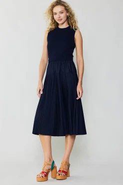 Current Air Pleated Skirt Sweater Dress NAVY Outlet