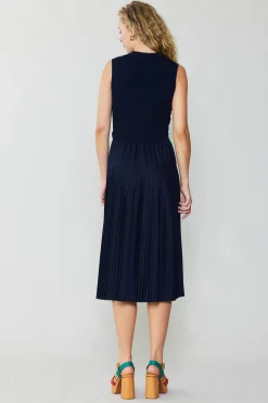Current Air Pleated Skirt Sweater Dress NAVY Outlet