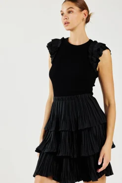 Current Air Pleated Skirt Sweater Dress BLACK Discount