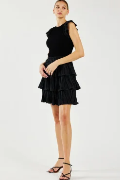 Current Air Pleated Skirt Sweater Dress BLACK Discount