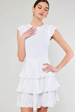 Current Air Pleated Skirt Sweater Dress WHITE Fashion