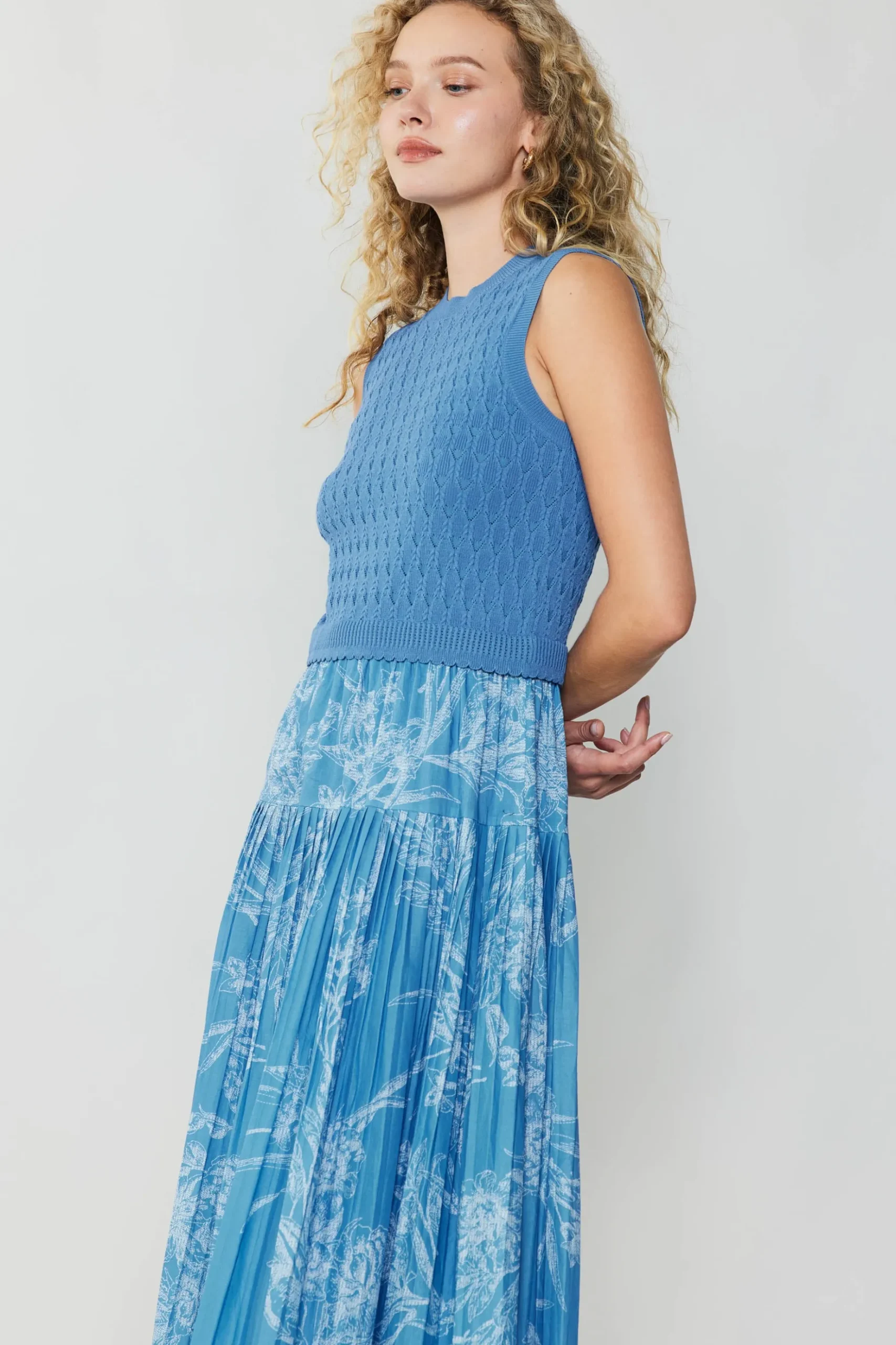 Current Air Pleated Skirt Sweater Dress LIGHTBLUE Clearance