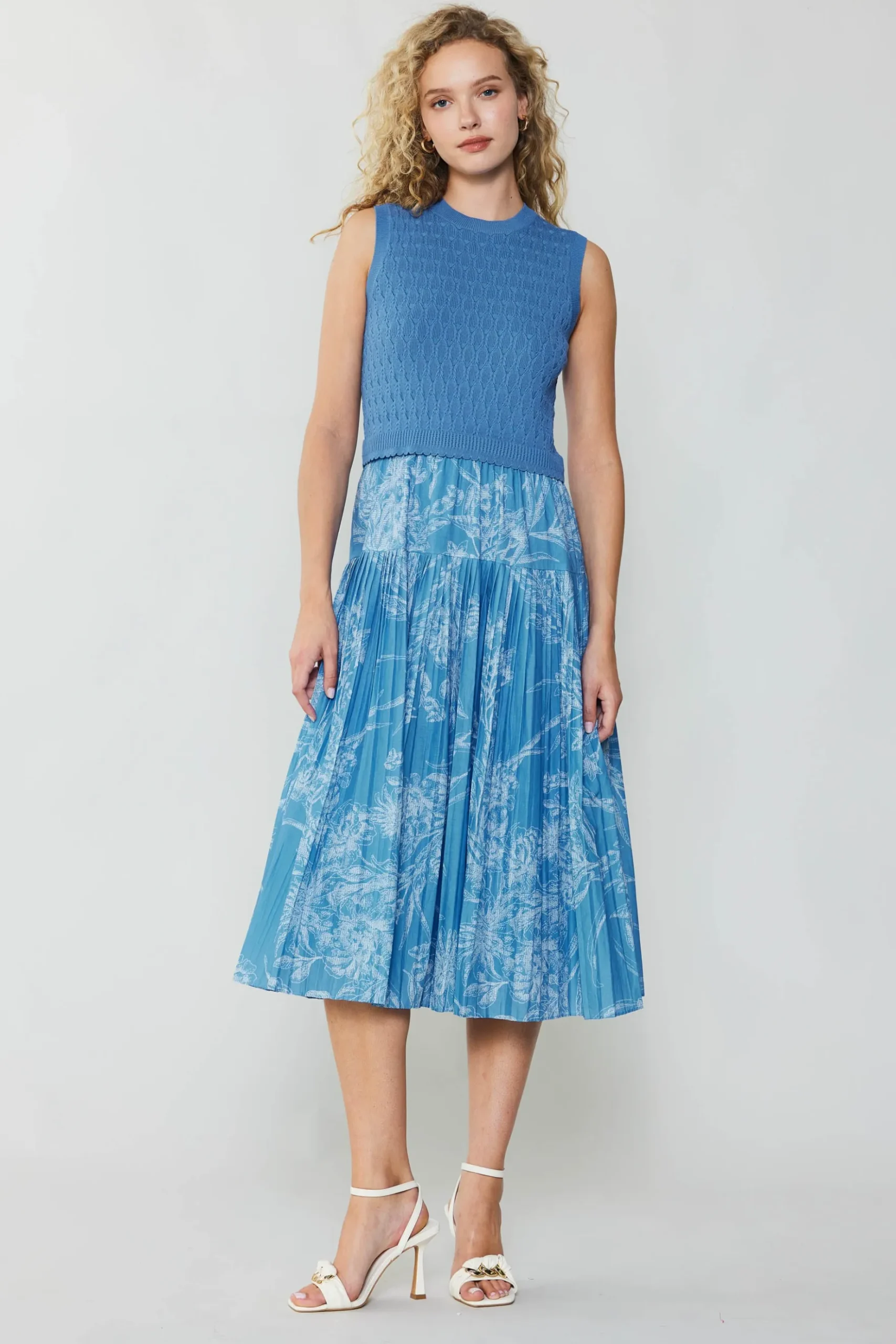 Current Air Pleated Skirt Sweater Dress LIGHTBLUE Clearance