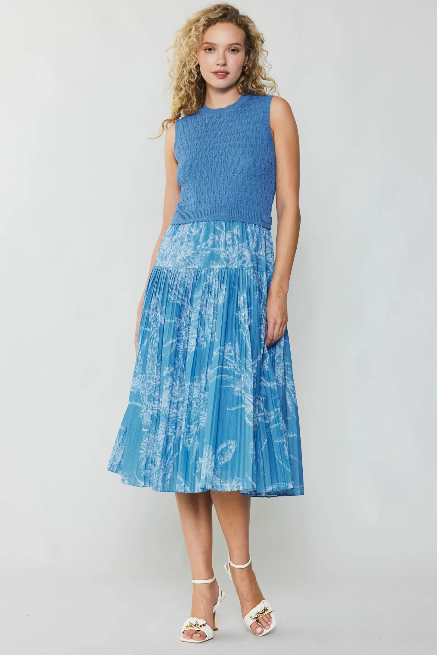 Current Air Pleated Skirt Sweater Dress LIGHTBLUE Clearance