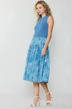 Current Air Pleated Skirt Sweater Dress LIGHTBLUE Clearance