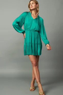 Current Air Pleated Sleeve Mini Dress TEAL Online