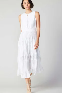 Current Air Pleated Sleeveless Maxi Dress WHITE Fashion