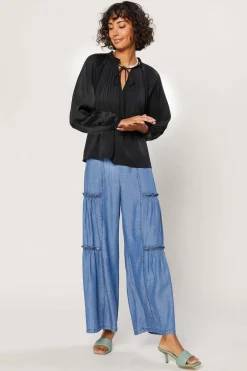Current Air Pleated Split Neck Top BLACK Online