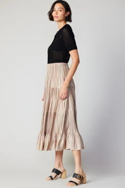 Current Air Pleated Tiered Midi Skirt TAUPE Online