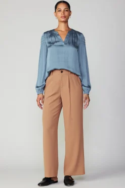 Current Air Pleated Wide Leg Pant BURNTCARAMEL Clearance