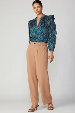 Current Air Pleated Wide Leg Pant BURNTCARAMEL Clearance