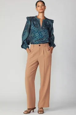 Current Air Pleated Wide Leg Pant BURNTCARAMEL Clearance